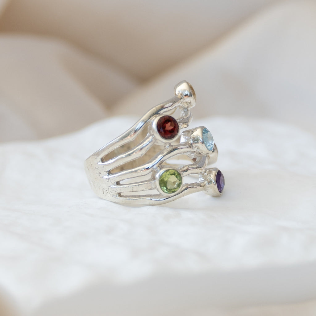Spider web six semi precious stone ring - Terciany 