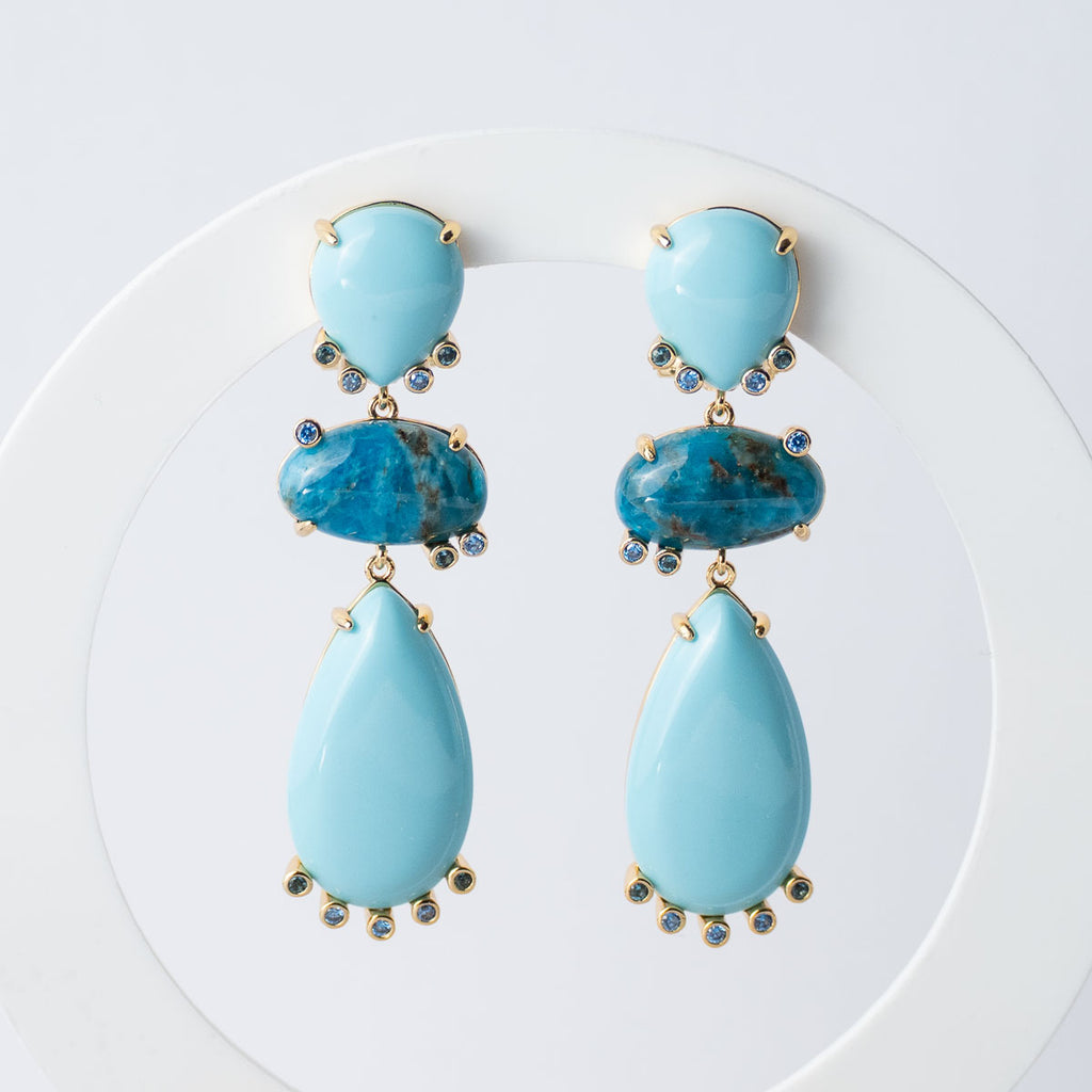 Turquoise and Apatite semi precious stone Sanlie drop earrings