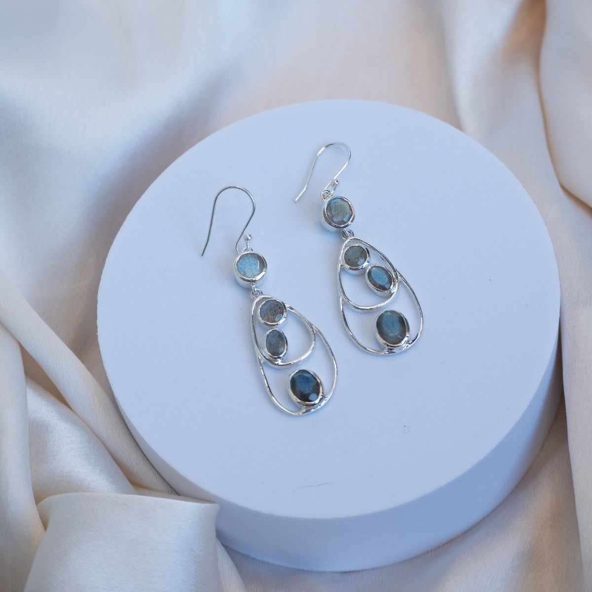Labradorite Long oval earrings