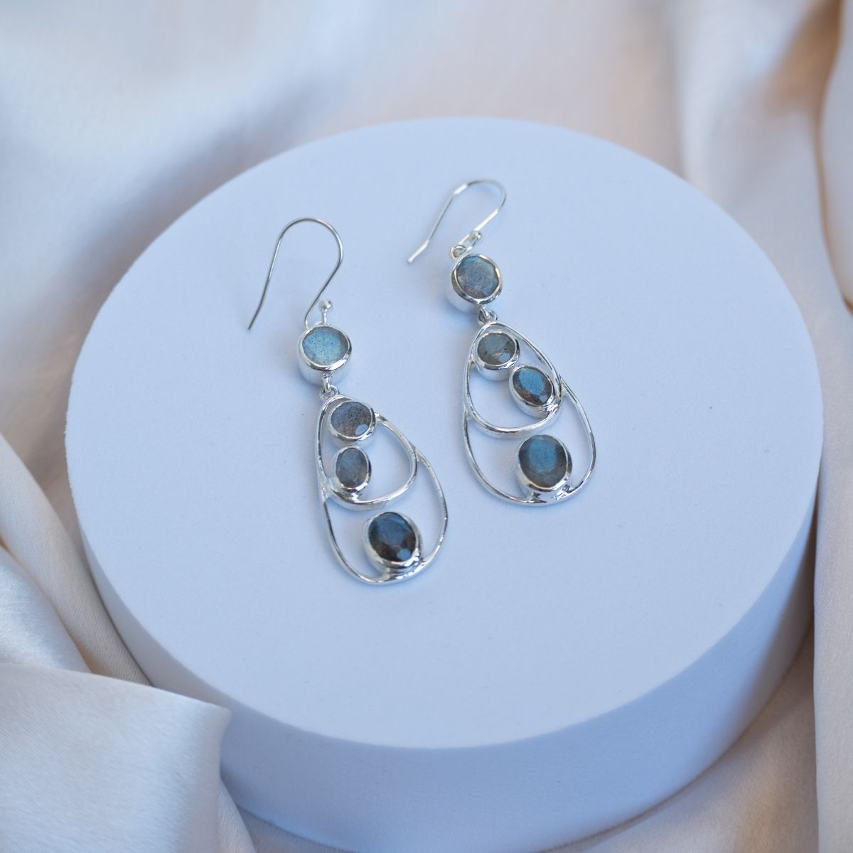 Labradorite Long oval earrings