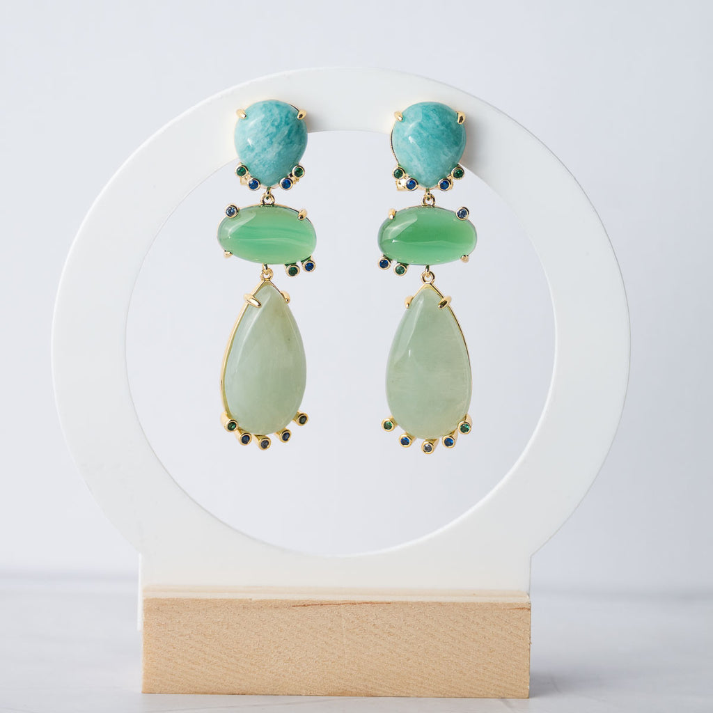 Amazonite, Green Agate New Jade semi precious stone earrings