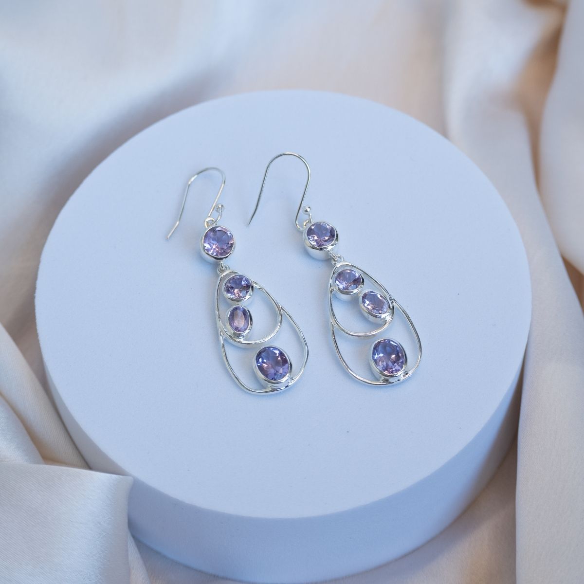 Amethyst Long oval earrings