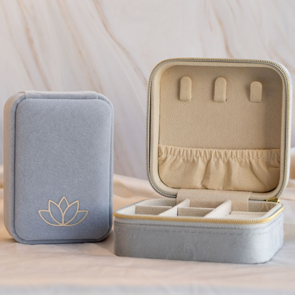 Large Grey Velvet Jewellery Box (Personalisation Available) - Terciany 