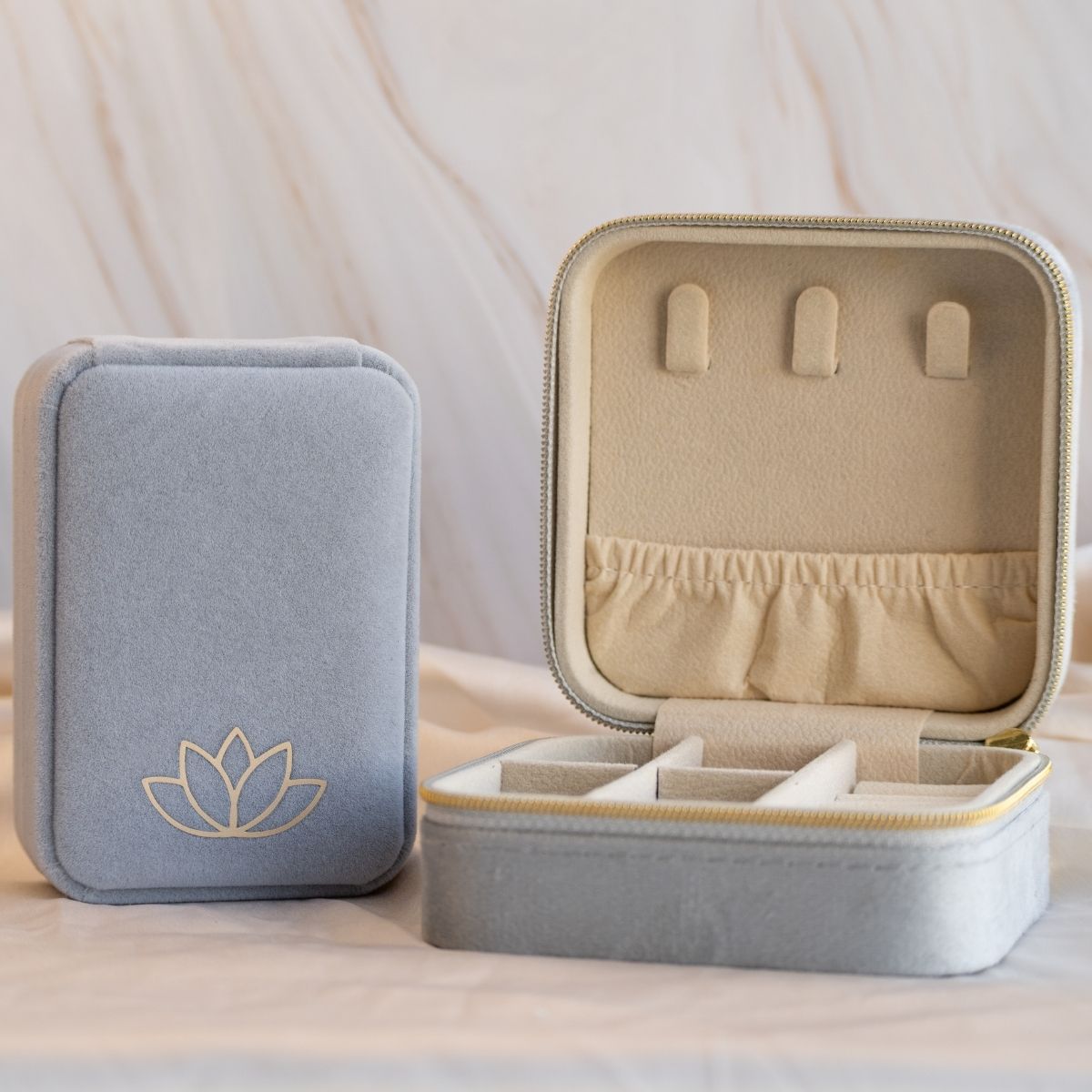 Large Grey Velvet Jewellery Box (Personalisation Available) - Terciany 