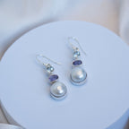 Three drop earrings with Blue Topaz, Amethyst and freshwater pearls - Terciany 