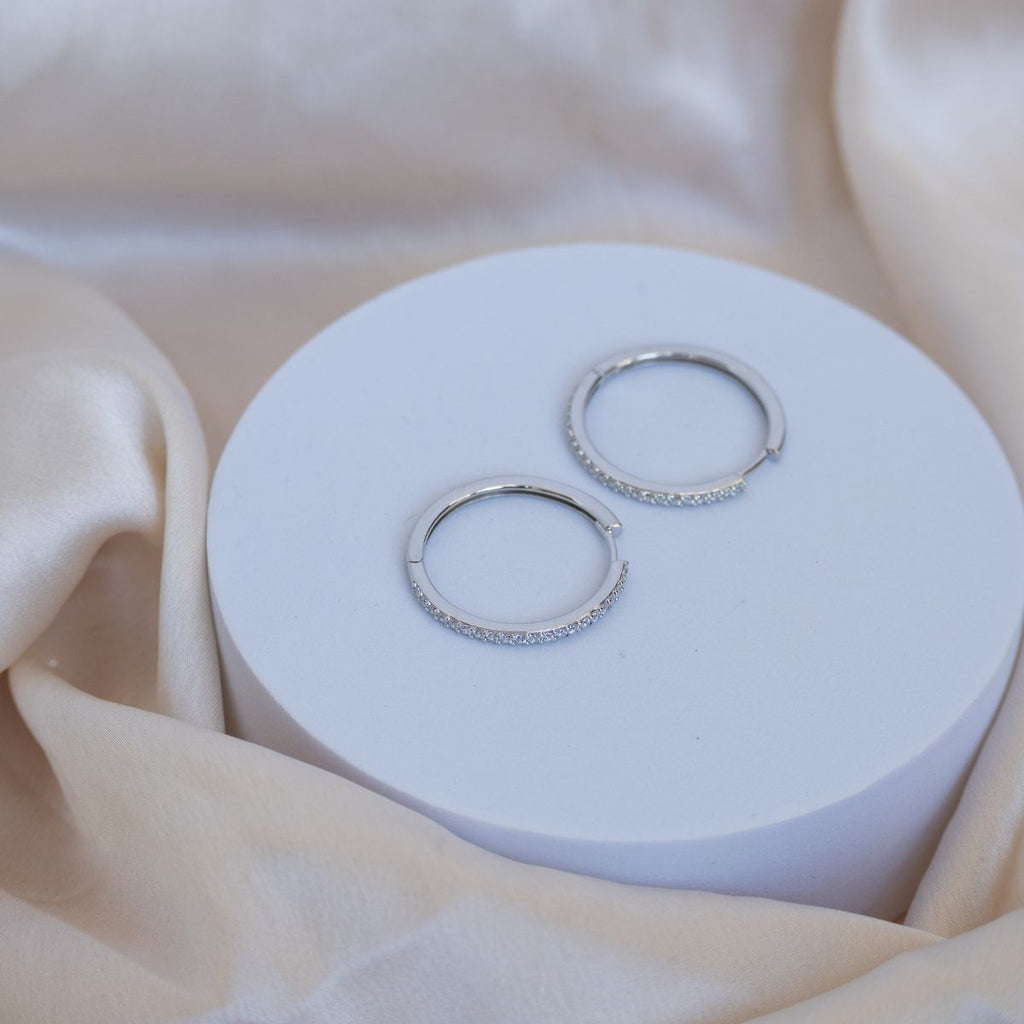 Sterling silver huggy earrings with Zirconia Pave - Terciany 