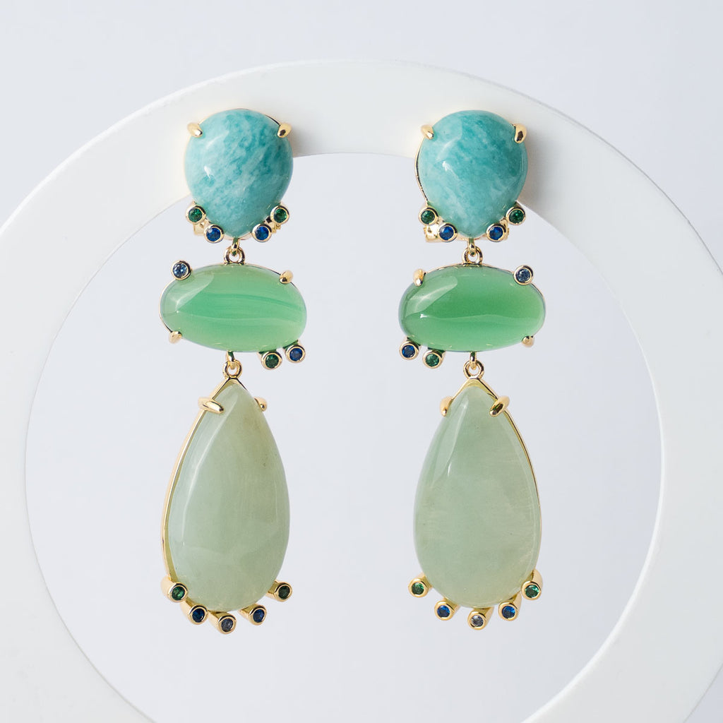 Amazonite, Green Agate New Jade semi precious stone earrings