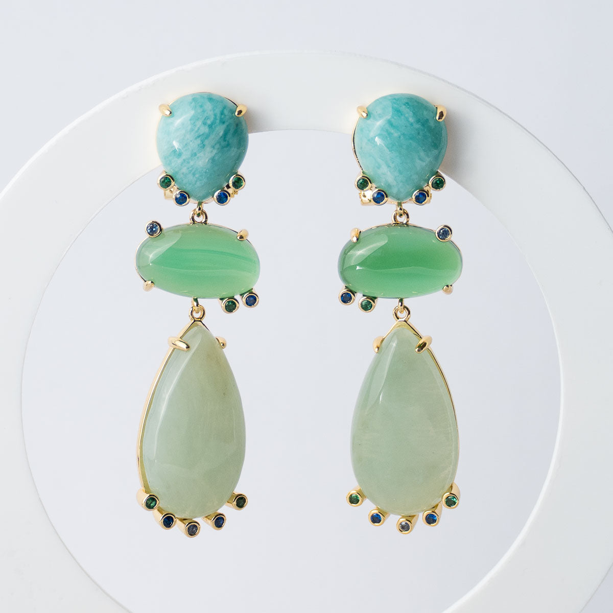 Amazonite, Green Agate New Jade semi precious stone earrings
