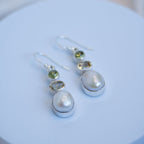 Three drop earrings with Green Tourmaline and Citrine and a Freshwater pearl
