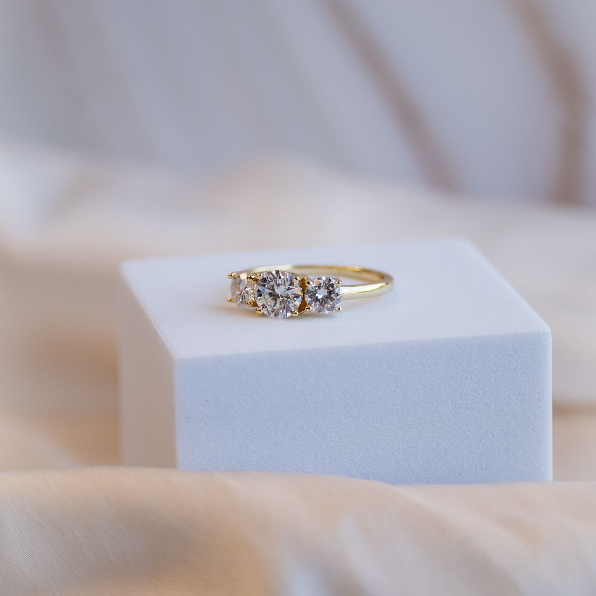 Gold Statement ring with 6.5 mm Moissanite Stones (with GRA Certificate)