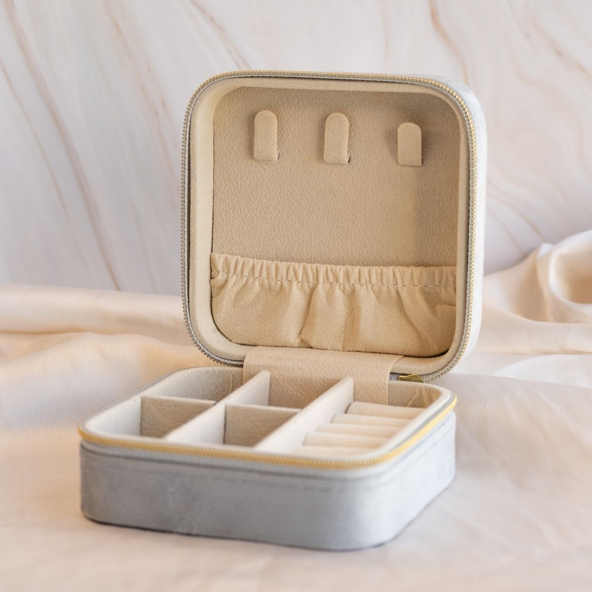 Large Grey Velvet Jewellery Box (Personalisation Available) - Terciany 