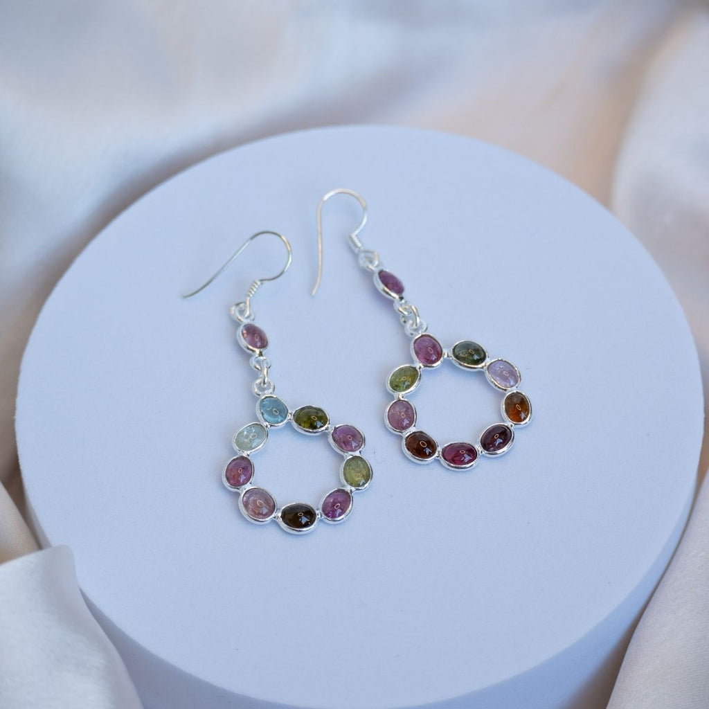 Tourmaline circle drop earrings