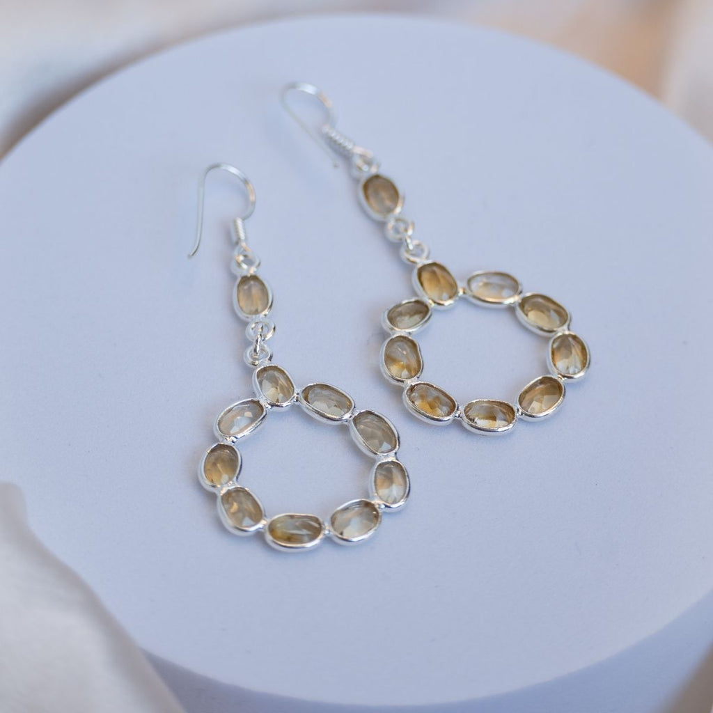 Citrine circle drop earrings