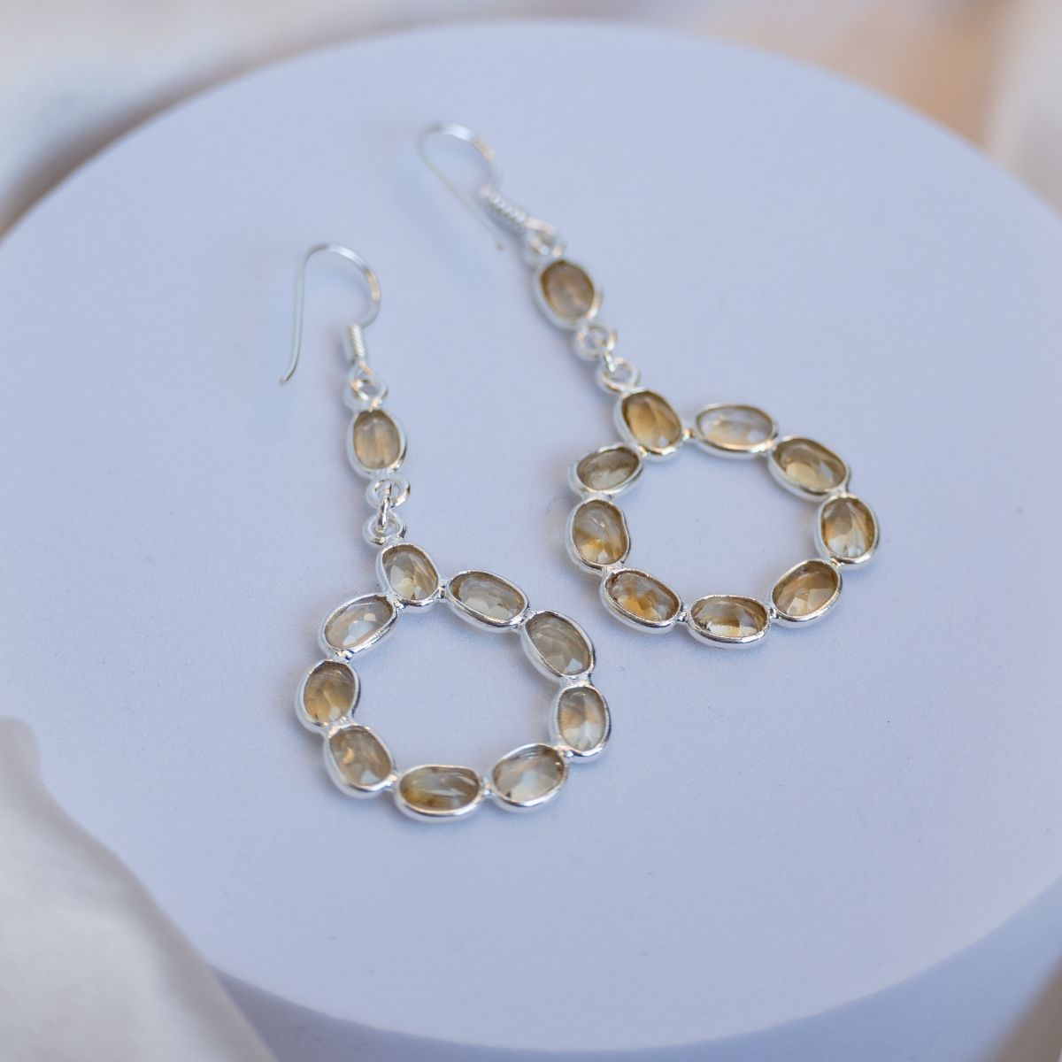 Citrine circle drop earrings