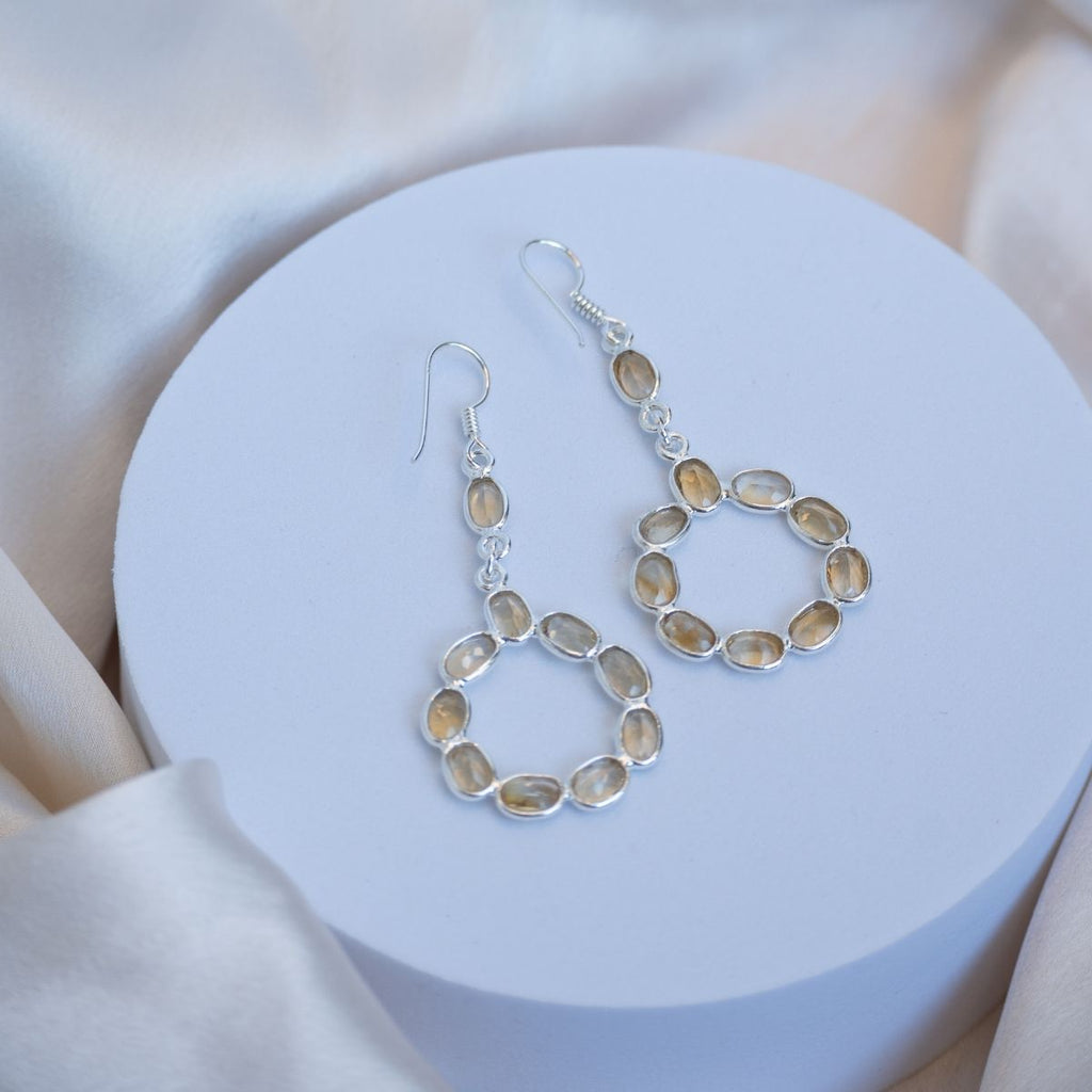 Citrine circle drop earrings