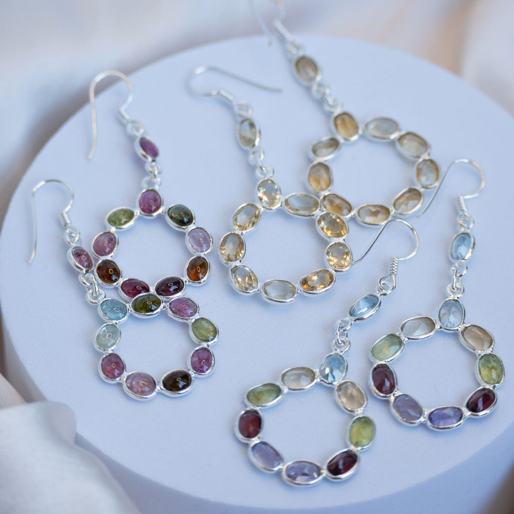 Citrine circle drop earrings