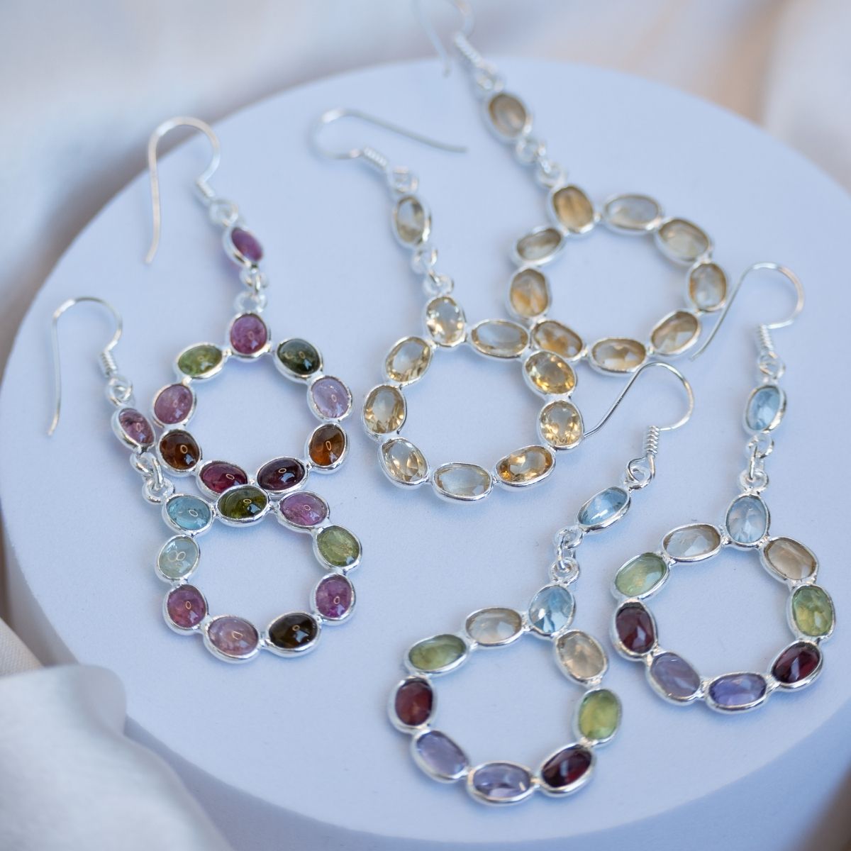 Citrine circle drop earrings