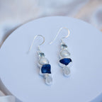 Statement earrings with freshwater pearls, Blue Topaz, Lapis Lazuli and Moonstone combination