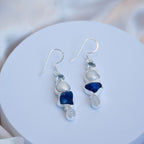 Statement earrings with freshwater pearls, Blue Topaz, Lapis Lazuli and Moonstone combination