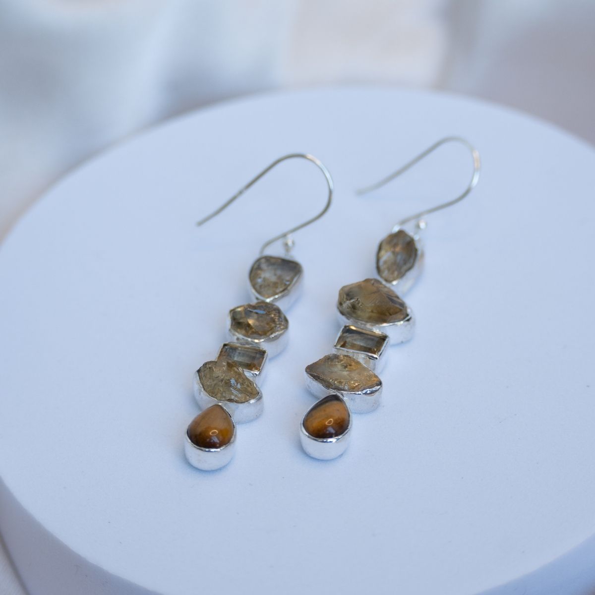 Citrine semi precious stone drop earrings