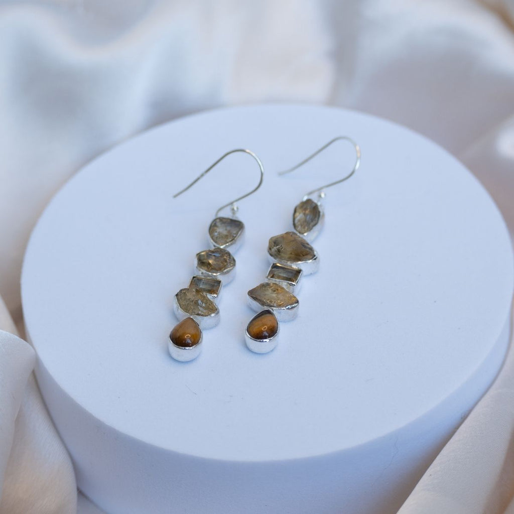 Citrine semi precious stone drop earrings