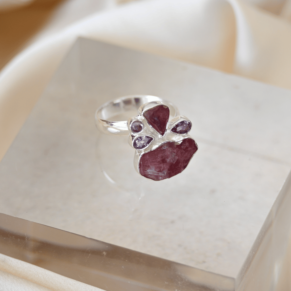 Ruby touch stone semi precious ring