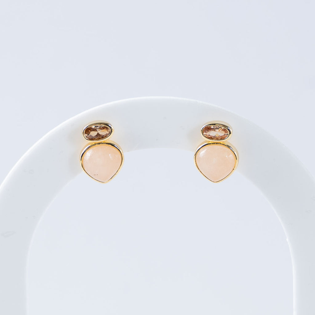 Pink Aventurine Mineral Teardrop Stud Earrings