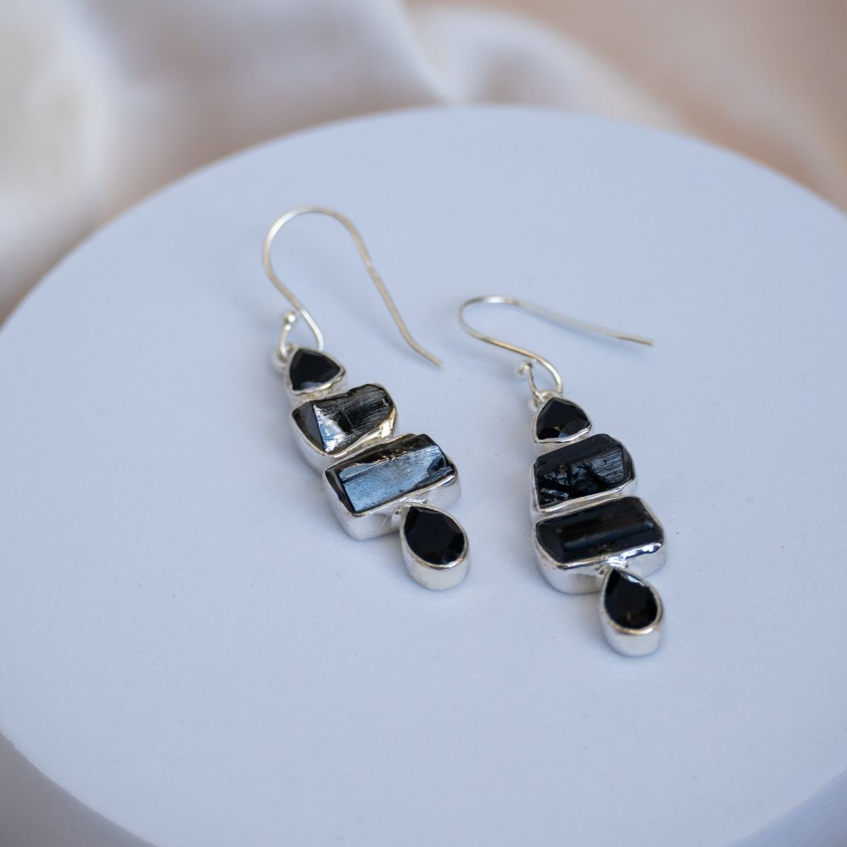Four Black Tourmaline Drop earrings