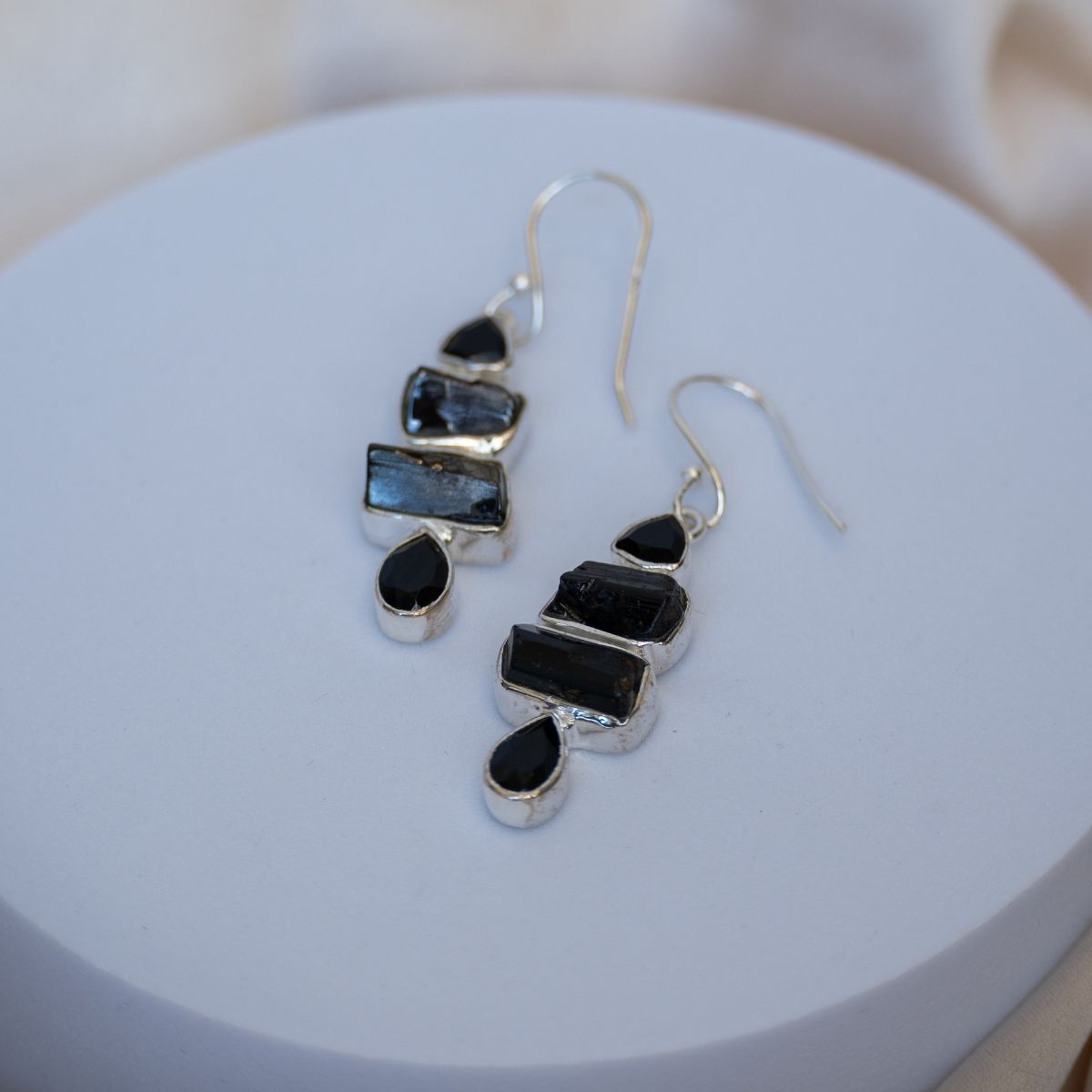 Four Black Tourmaline Drop earrings