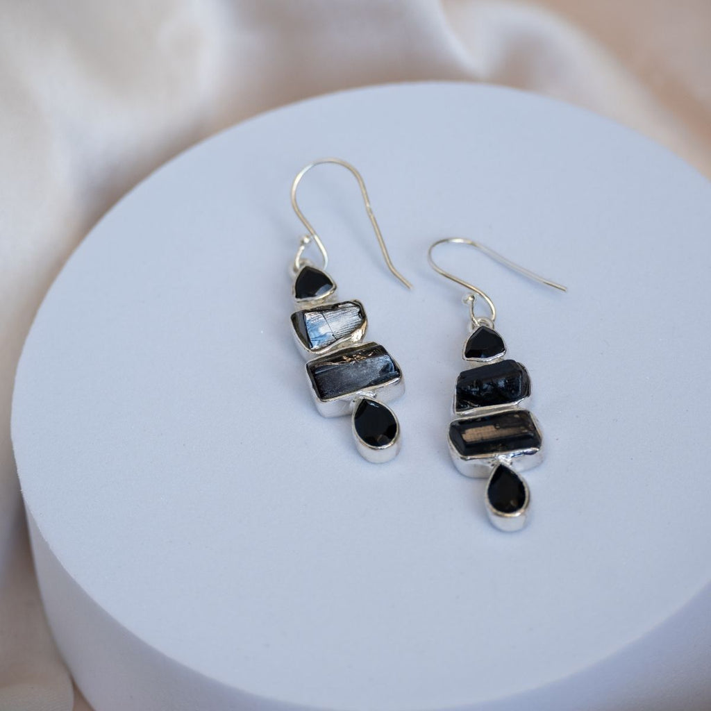 Four Black Tourmaline Drop earrings