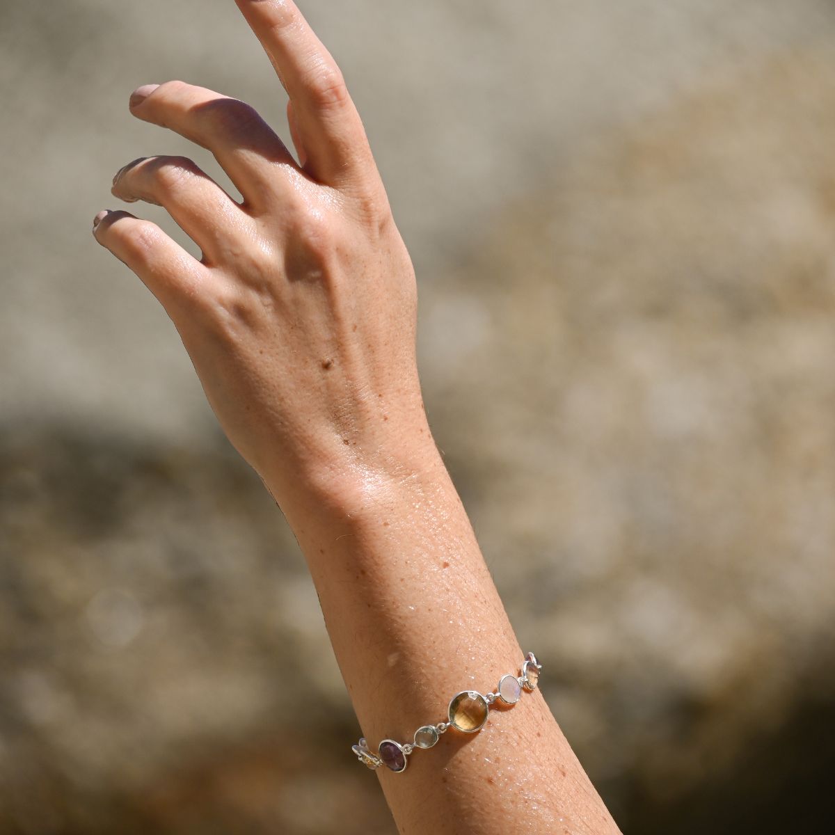 Multi coloured semi precious stone bracelet