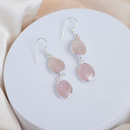 Large Rose Quarts dangly earrings - Terciany 