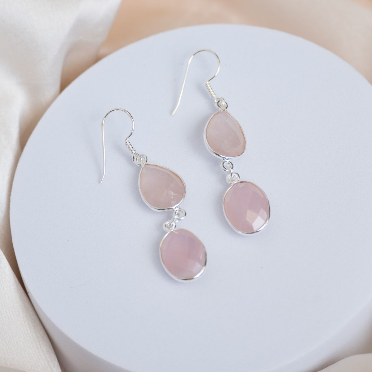 Large Rose Quarts dangly earrings