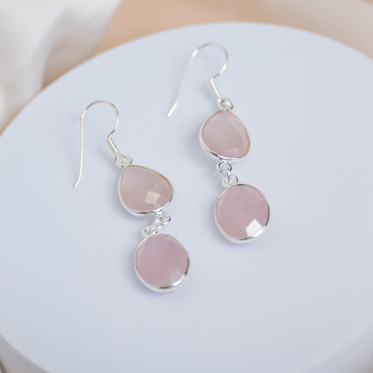 Large Rose Quarts dangly earrings