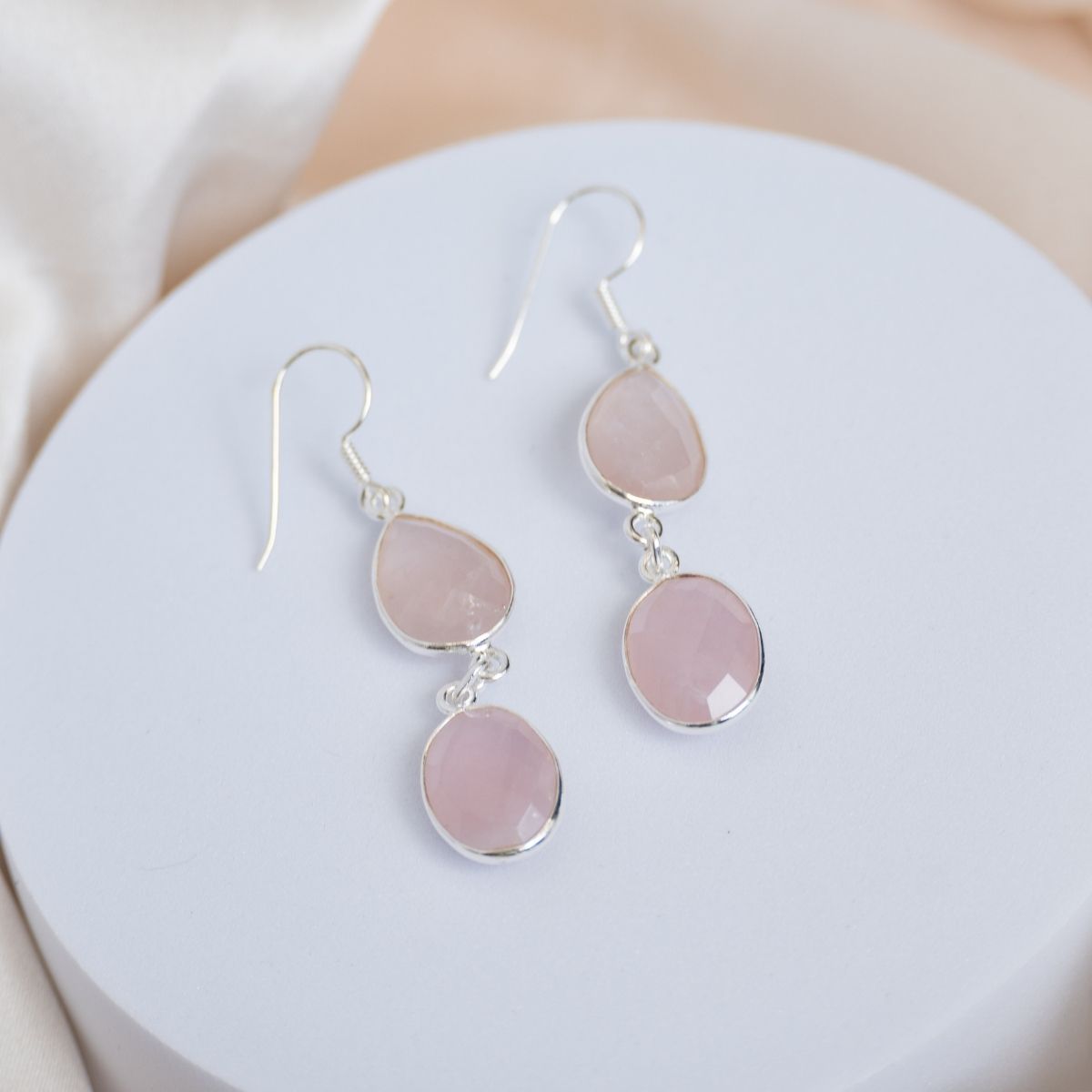 Large Rose Quarts dangly earrings