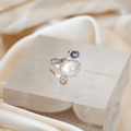 Freshwater pearl ring with citrine and amethyst semi precious stones - Terciany 