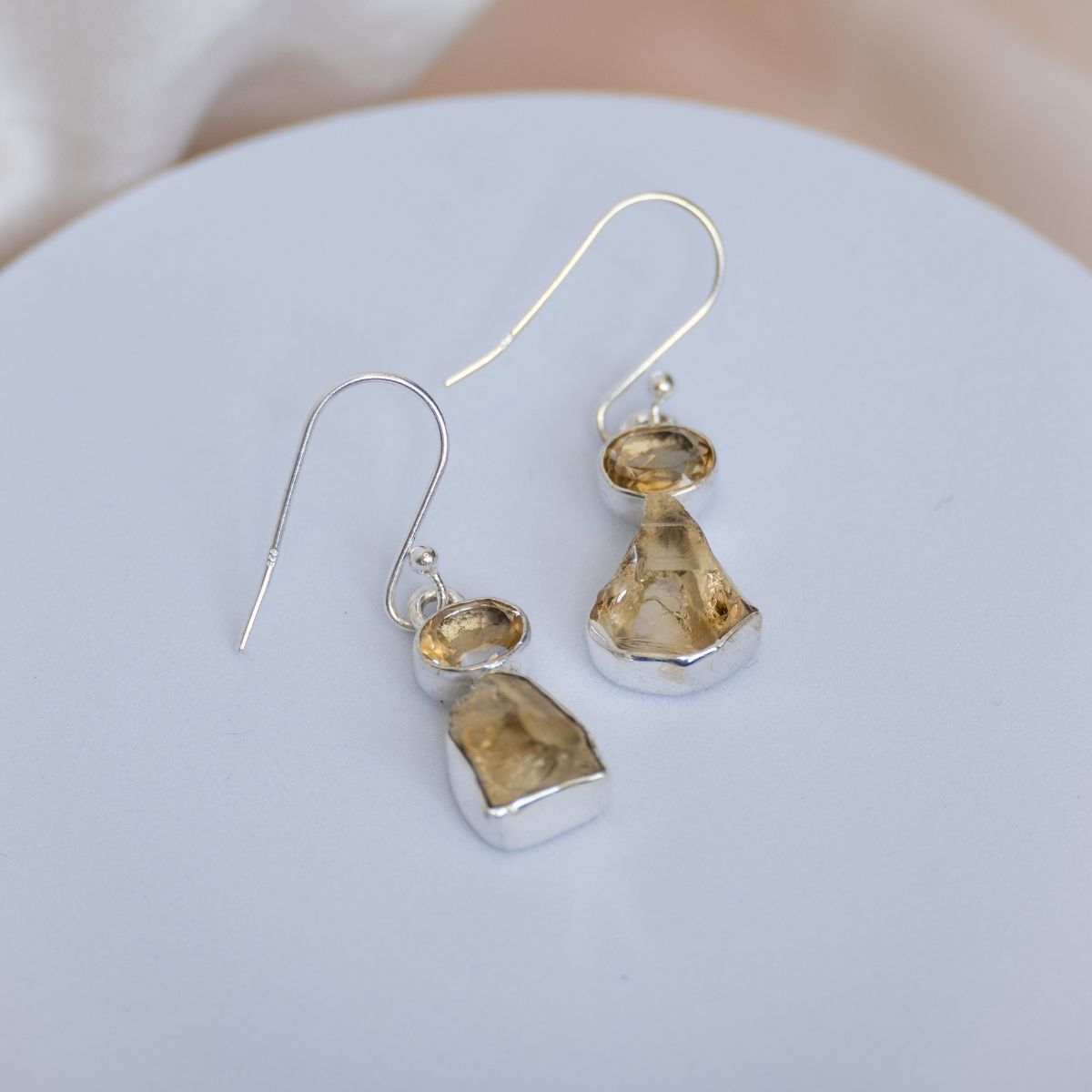 Citrine semi precious stone drop earrings