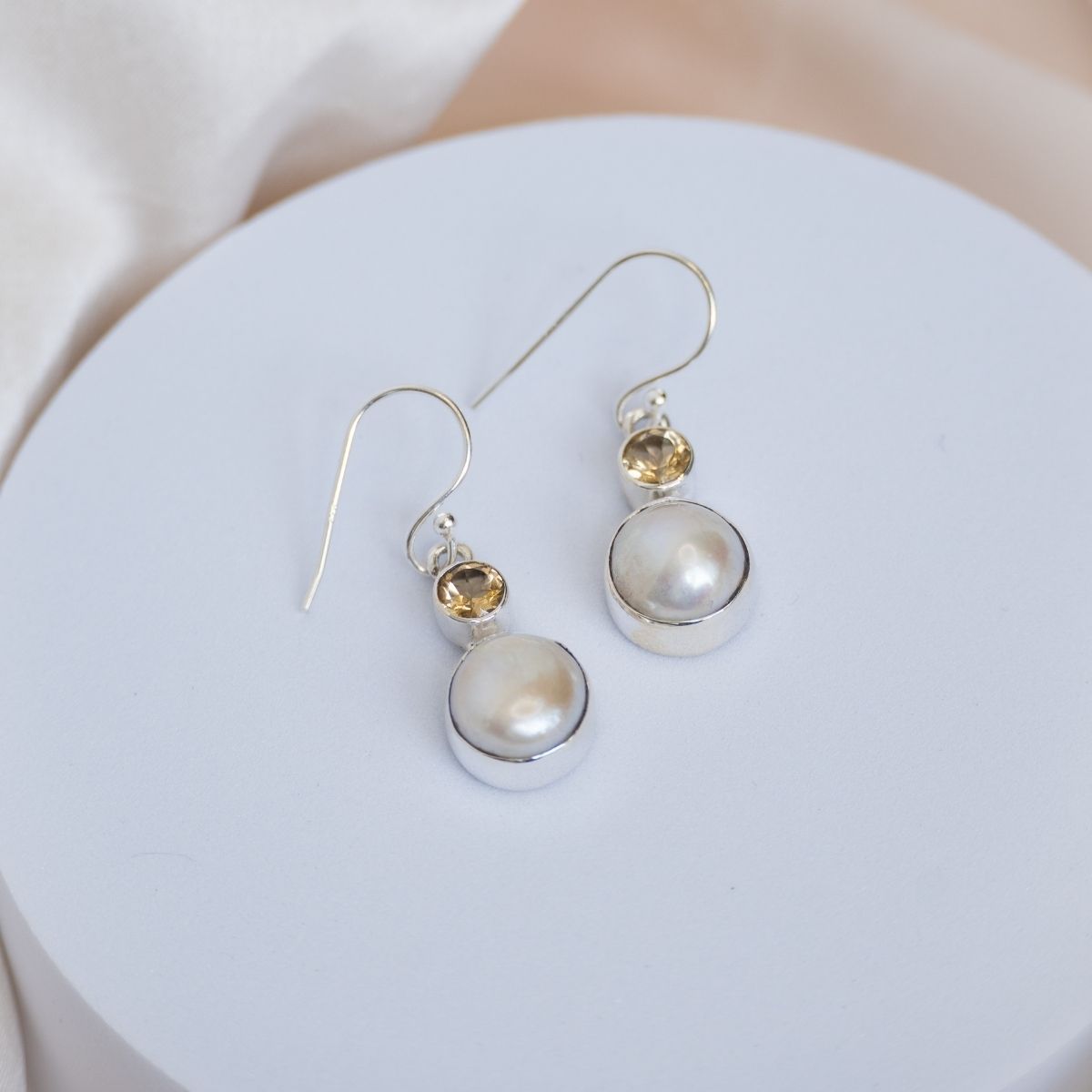 Citrine and pearl drop combination earrings