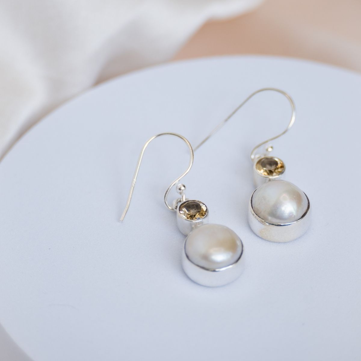 Citrine and pearl drop combination earrings