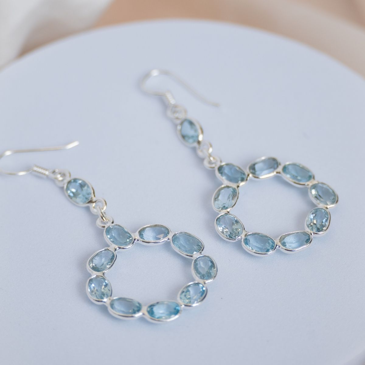 Blue Topaz circle drop earrings - Terciany 