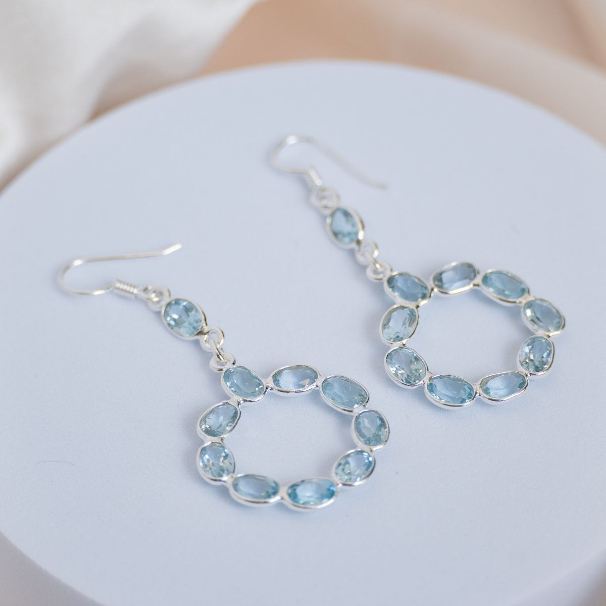 Blue Topaz circle drop earrings - Terciany 
