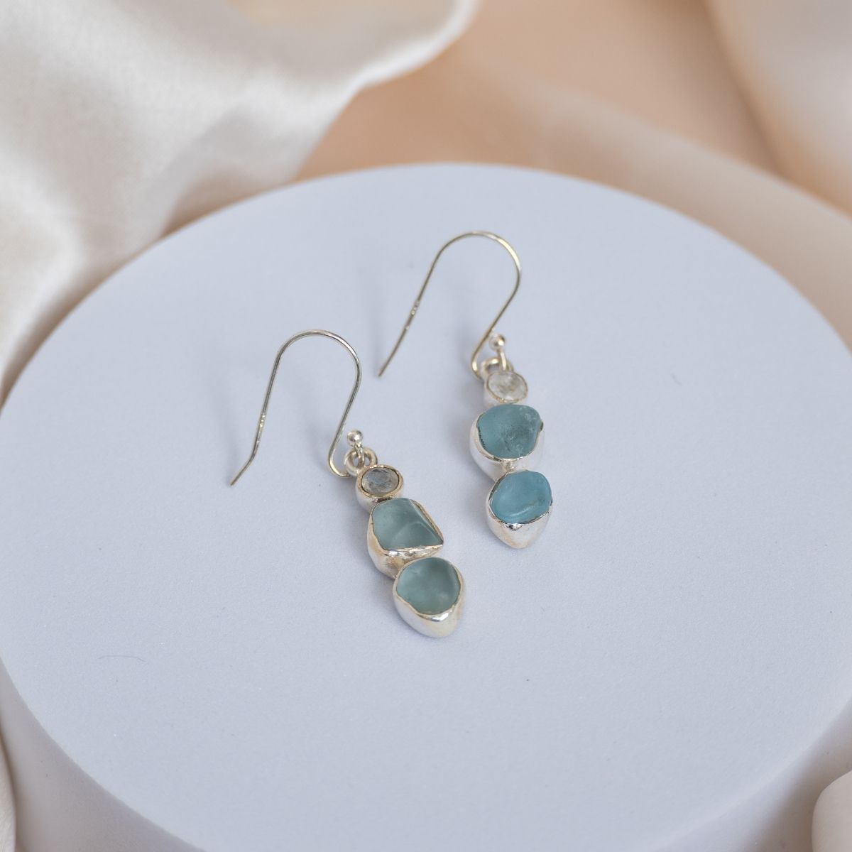 Rough Blue topaz drop earrings