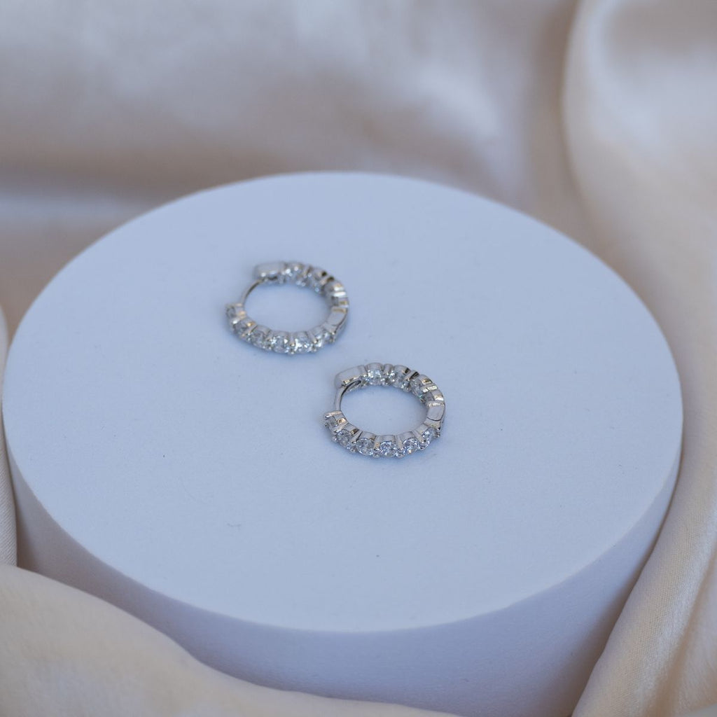 Silver Huggy earrings with Zirconia detail on front sides - Terciany 