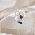 Two pearl ring with amethyst, ruby and Blue topaz semi precious stones - Terciany 
