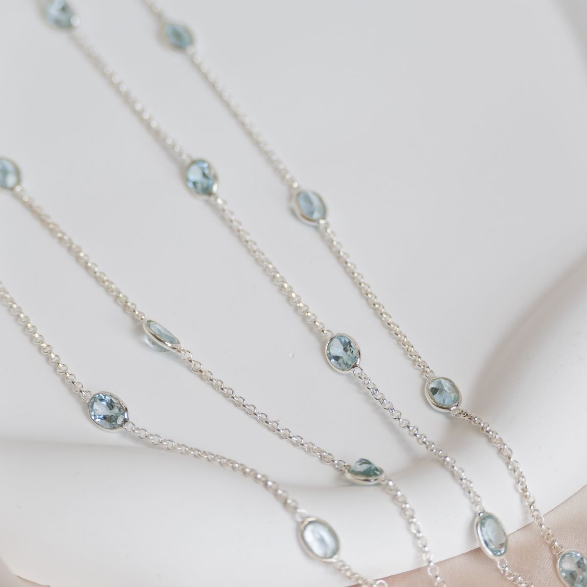 120 cm long necklace with oval Blue Topaz semi precious stones in necklace - Terciany 
