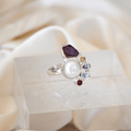 Freshwater pearl ring with five different semi precious stones - Terciany 