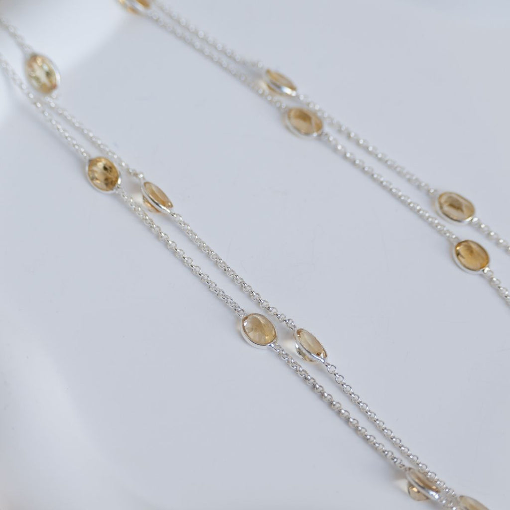 120 cm long necklace with Citrine semi precious stones