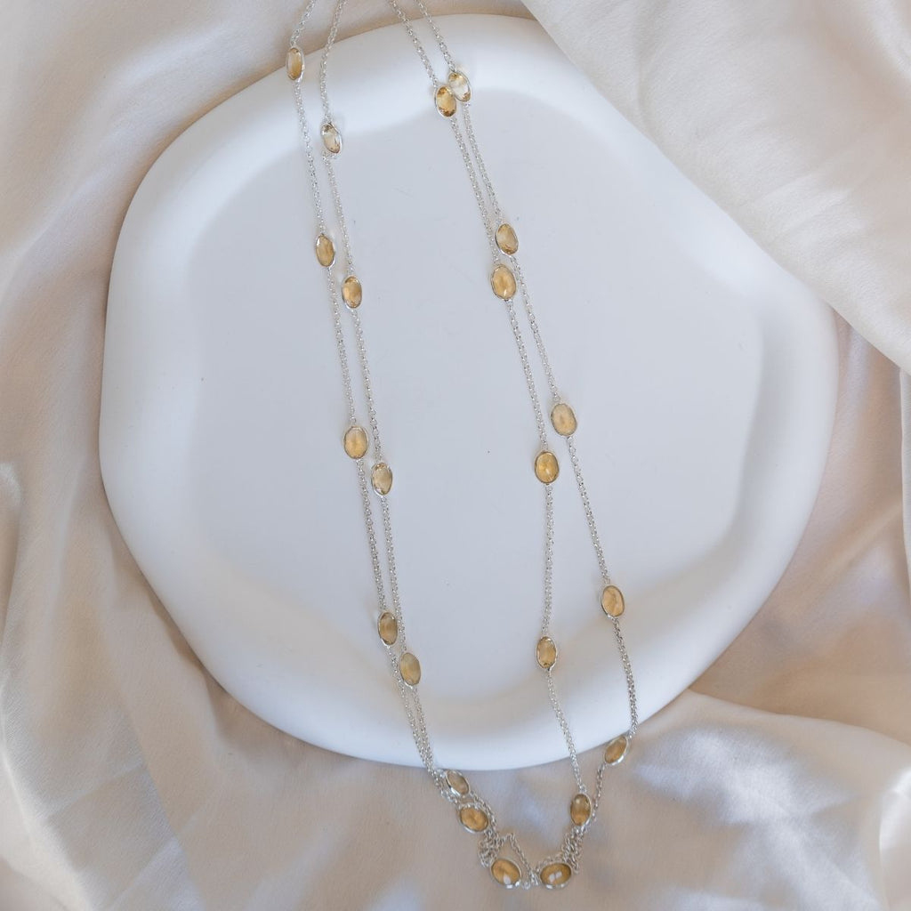 120 cm long necklace with Citrine semi precious stones