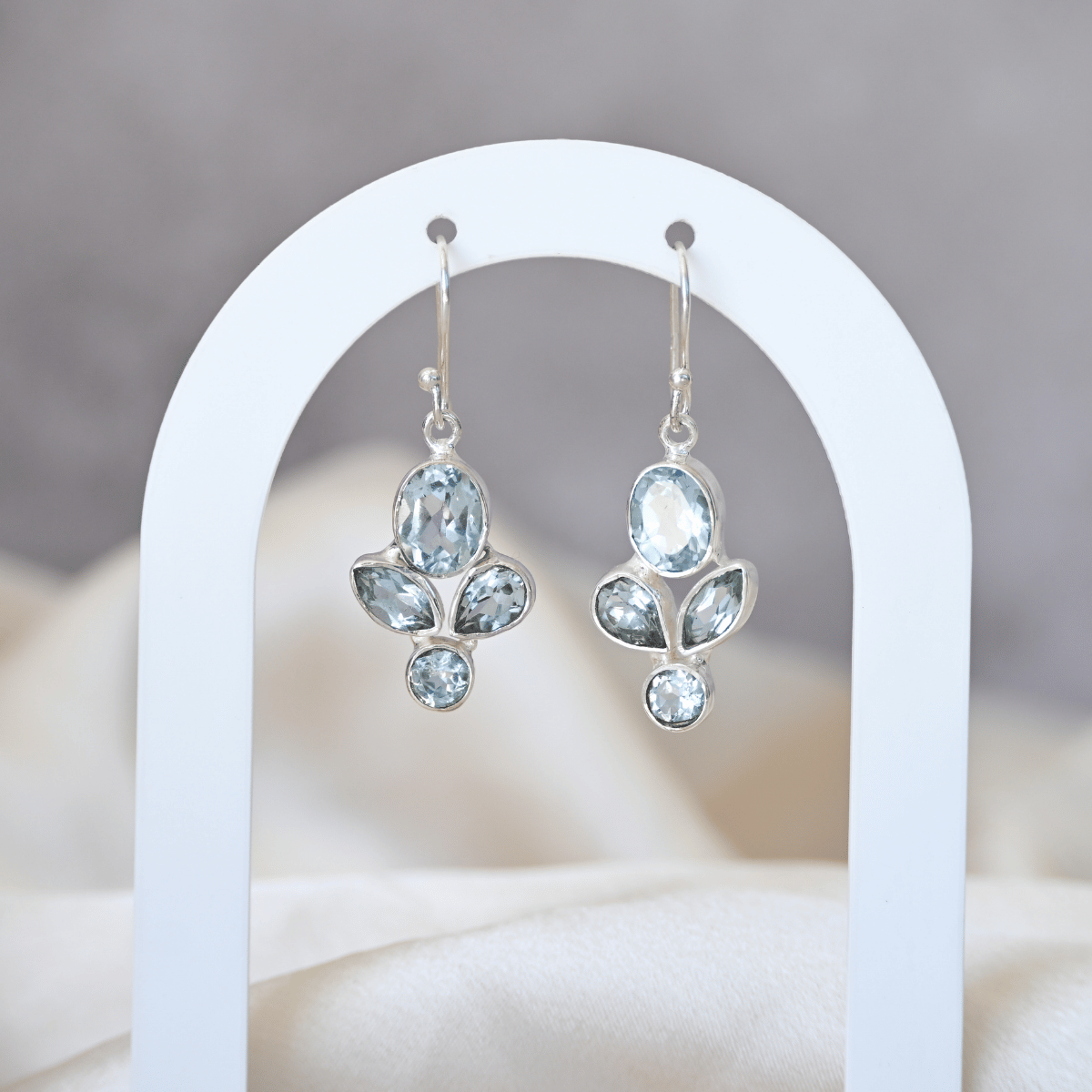 Blue Topaz flower drop earrings - Terciany 