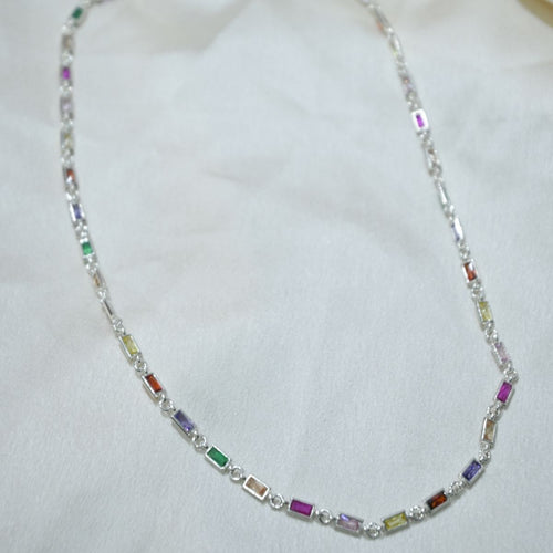 Necklace with multicolored beads on a white background